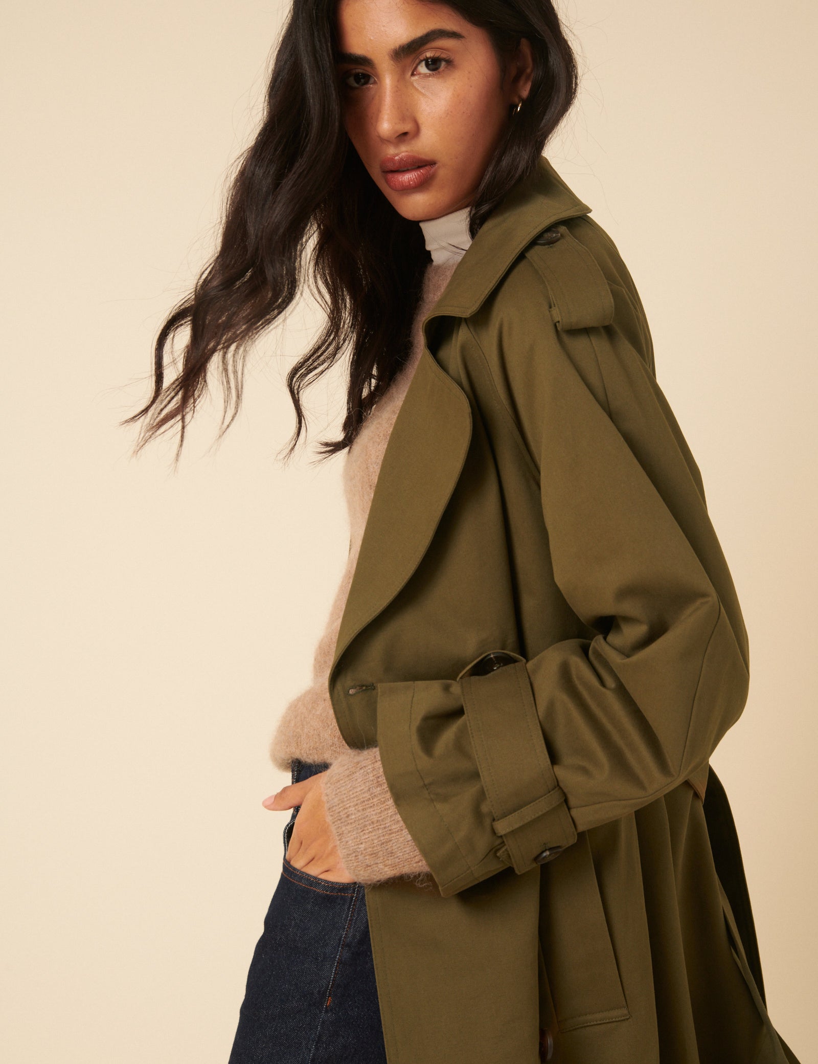 Secondary image of Khaki Green Double Breasted Trench Coat